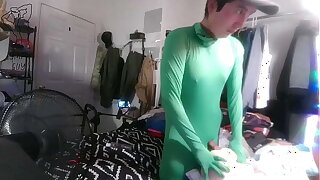 Amputee Boy Jerks off in Spandex Suit & Cums